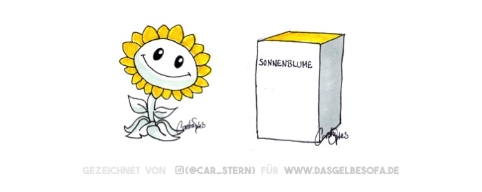 Links eine niedlich wipende Sonnenblume. Rechts ein Kasten auf dem Sonnenblume steht. Was ist der Unterschied?