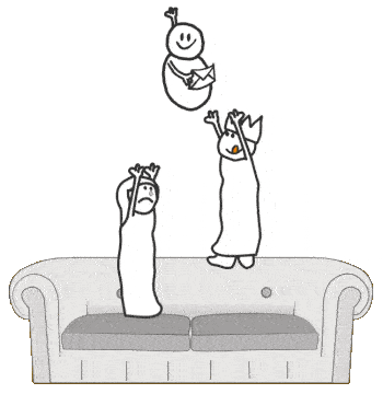 Frau und König hüpfen auf dem Sofa, während das Baby hat, was jeder will — den Sofaletter | You Had One Job — Das Spiel